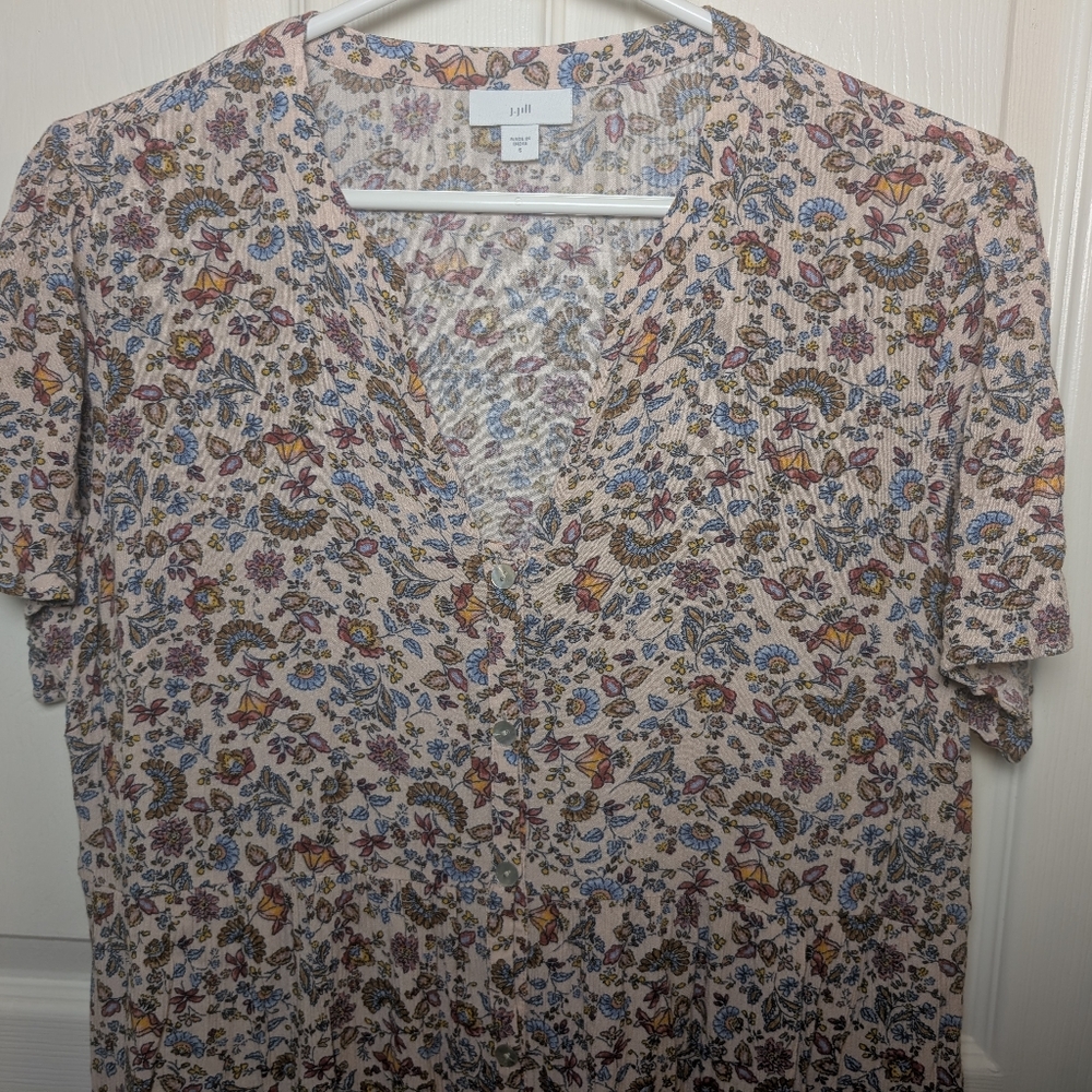 J Jill Maxi Dress Sz S Floral Peasant Cottage Flowy Button Down